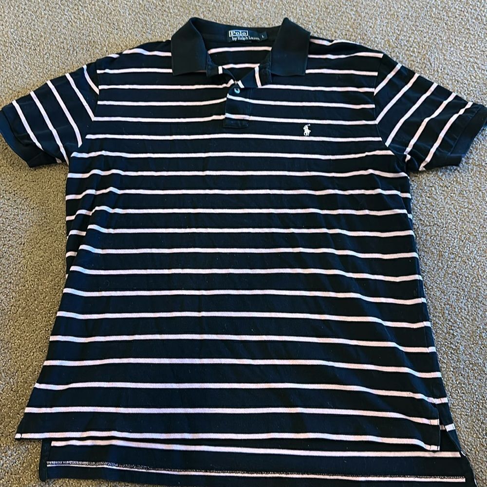 Polo Ralph Lauren Men’s Black with Pink Stripes Polo Shirt, Size L